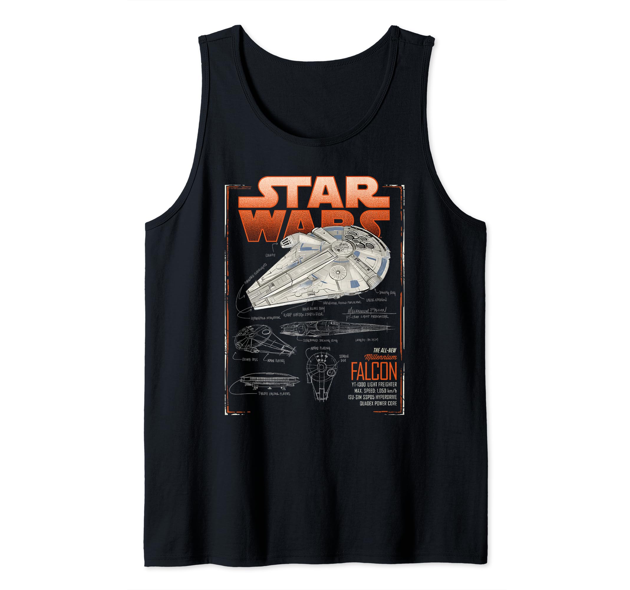 Star Wars Han Solo Movie Falcon Schematics Tank Top