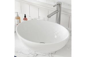 MEJE 16x13-Inch Oval White Ceramic Vessel Sink,Modern Egg Shape Bowl, Above Counter Bathroom Vanity Sink
