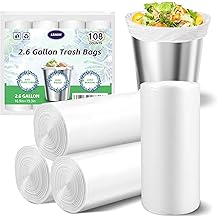 Small Trash Bags 2.6 Gallon-108 Count Leakage-Proof Strong, Small Mini Garbage Bags for Bathroom, Bedroom, Office, White Smal