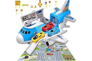 Airplane Car Toy Set Transport Cargo Plane Play Toy Gift for 3+ Years Old Boys Girls Kids,Aircraft Vehicle Toys with 1 Helico
