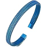 COOLSTEELANDBEYOND Elastic Adjustable Mens Womens Stainless Steel Blue Braided Interwoven Cable Bangle Bracelet, Unique