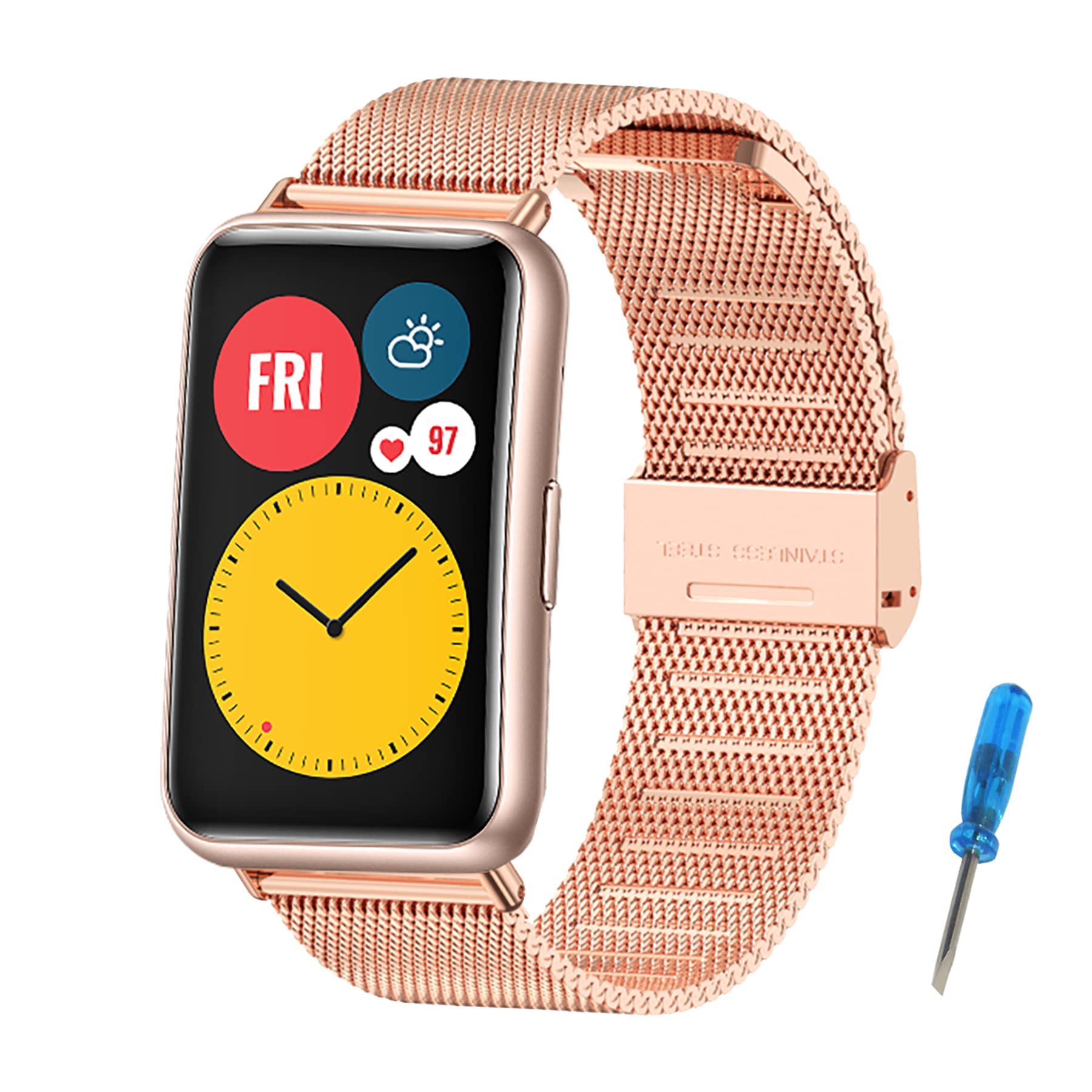 MIJOBS Replacement Strap Compatible with Huawei Watch Fit Metal Stainless Steel Straps, Watch Accessories