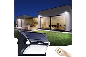 intelamp Solar Lights Outdoor, Solar Motion Sensor Lights Solar Fence Lights, Solar Garden Lights 5 Working Modes and Adjust Programming by Remote Control for Garage Walls Fences Yards Lights