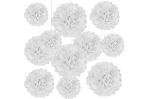 ZANKUBOM 20 PCS White Tissue Paper Pom Poms, Tissue Pom Poms Flowers, Sizes of 6", 10", 12", 14" Hanging Paper Flower Ball for Wedding, Birthday, Halloween, Christmas, Baby Shower Party Decor