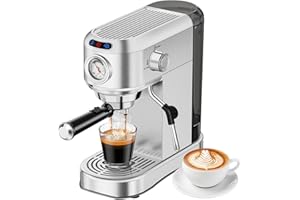 ANYCOLD Espresso Machine 20 Bar, Compact Espresso Maker, Stainless Steel Expresso Coffee Machines with Steam Milk Frother & 34oz Removable Water Tank for Home Latte, Cappuccino, Silver