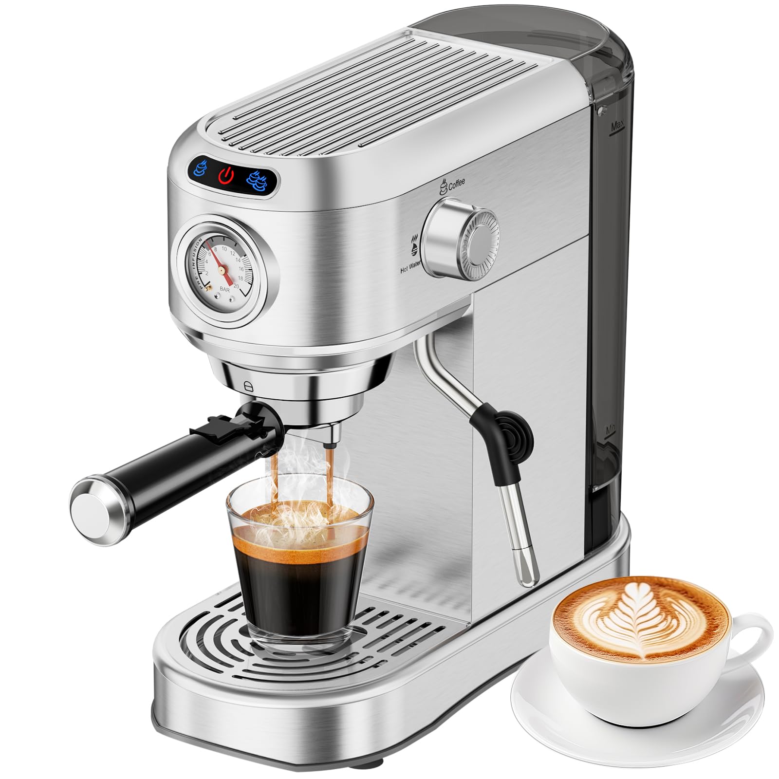 Photo 1 of ANYCOLD Espresso Machine 20 Bar, Compact Espresso Maker, Stainless Steel Expresso Coffee Machines with Steam Milk Frother & 34oz Removable Water Tank for Home Latte, Cappuccino, Silver