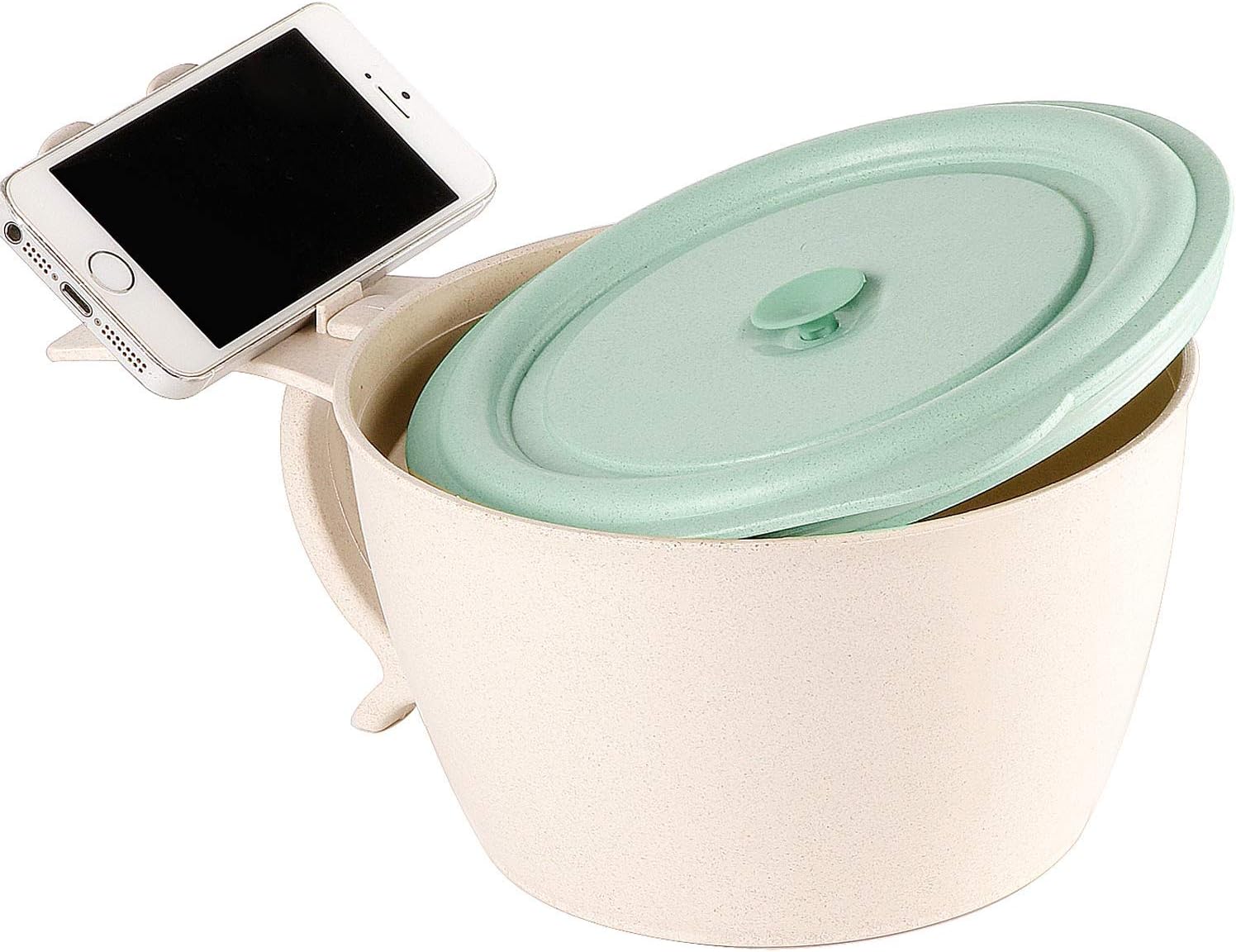 Microwave Ramen Noodle Cooker Bowl with Lid- Microwaveable Wheat Staw Soup Bowl with Phone Holder, Perfect for Dorm, Small Kitchen, or Office-BPA-Free