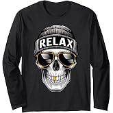 Skull with Beanie and Sunglasses – Funny Chill Skeleton Vibe Long Sleeve T-Shirt