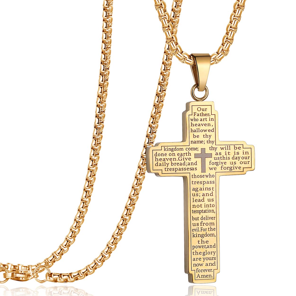 Rehoboth Stainless Steel Our Father Lord's Prayer Cross Pendant Necklace for Women Men Chain 24 Inch