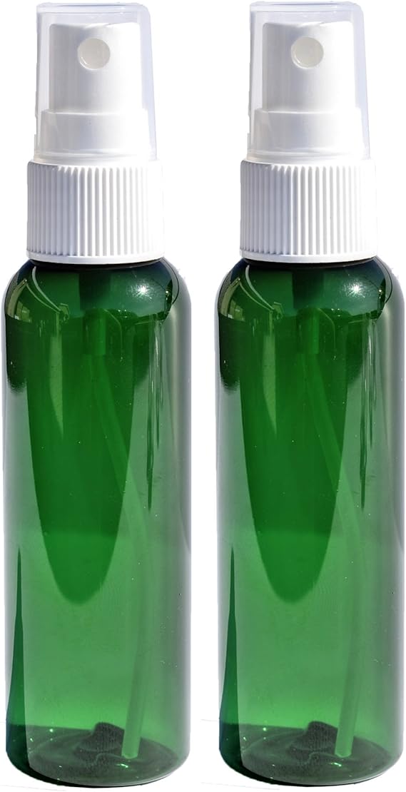 Travel Spray Bottles 2oz. Green PET Plastic Sets with White