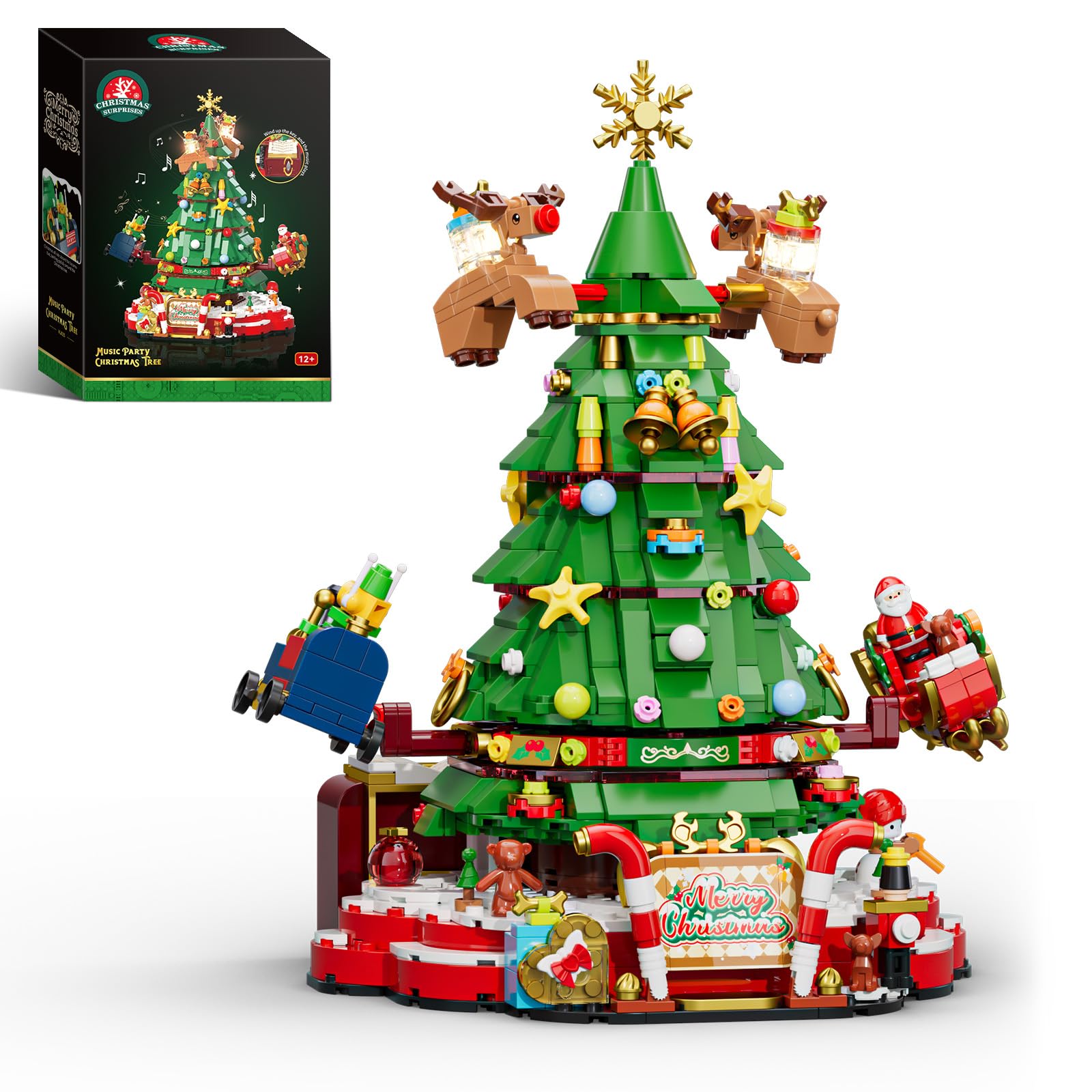 Photo 1 of JAKI Christmas Tree Building Set, Rotating Music Box Christmas Tree with Lights, Christmas Decorations for Tabletop & Home, for Boys & Girls Ages 8+