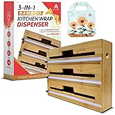 Arnadma 3in1 Plastic Wrap Dispenser with Cutter Aluminum Foil and Wax Bamboo Dispenser Wrap organizer with cutter 12 in Roll