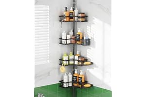 Gabeeriso Shower Caddy, Corner Tension Pole 4 Tier Adjustable Rustproof Bathroom Organizer Shelves - Bathtub Shampoo Rack 43.
