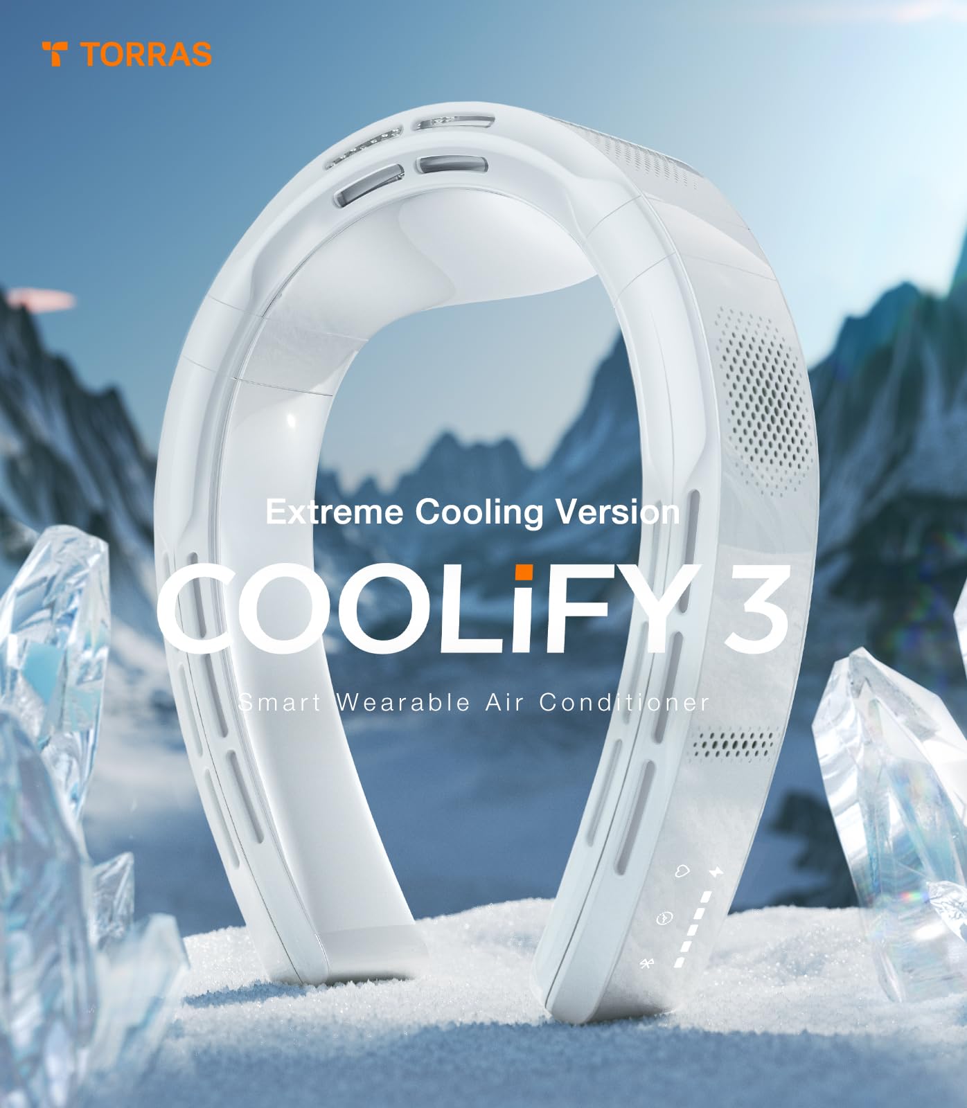 TORRAS COOLIFY 3 Neck Air Conditioner, Extreme Cooling Version Neck Fan, Full-body Cooling Portable Fan, Vertical Airflow Personal Fan, AI Temp Control Portable Neck Fan Wearable Cooler, White