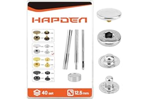 HAPDEN Leather Snaps and Fasteners Kit，12.5mm 40sets Metal Snap Buttons with Setter Tools， Sewing Snaps for Clothing，Fabric，Leather, Clothes, Jackets, Bags, DIY Crafting （Silver）
