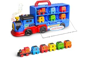 Gloween Train Set Truck Toys for Toddler Boys Girls Age 3 4 5 6 Years Old, Carrier Transport Truck with Light & Music, Great Christmas Birthday Gifts for Kids 3-4 3-5 Years Old