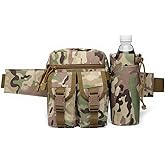 Piscorush Tactical Waist Pack with Water Bottle Holder Versatile and Waterproof Military Fanny Pack Utility Belt for Outdoor Hiking Camping Fishing (Camo)