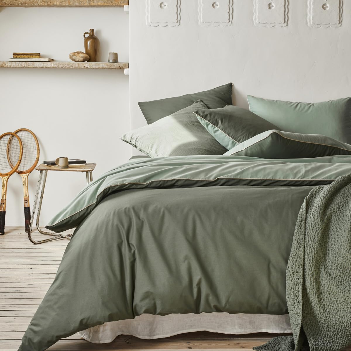 Essix Two-Tone Cotton Duvet Cover, Good Days, Green, 260 x 240 cm
