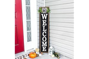 COMURDYO 3D Outdoor Welcome Sign for Front Porch Standing 45"X9" Wood Frame Large Vertical Tall Leaner Welcome Signs Decor for Rustic Farmhouse Outside Home Front Door Decorations(Wood Black)