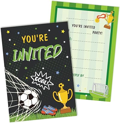 BETESSIN 20 Pcs Football Party Invitations Kids Birthday Invites Boys Girls