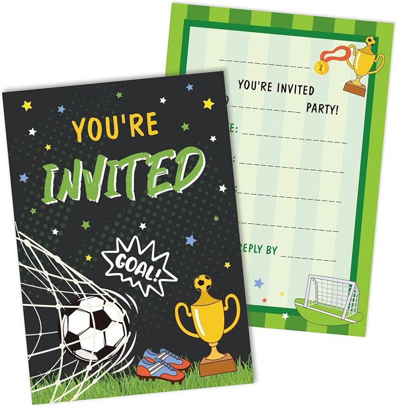 BETESSIN 20 Pcs Football Party Invitations Kids Birthday Invites Boys Girls