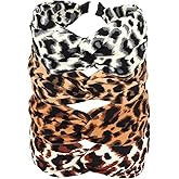 Hotalisona Headbands for Women Leopard Print Knotted Cloth Top Knot Headband for Women Non Slip 4PCS Beige Brown Fashion Accessories