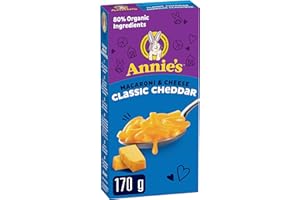 ANNIE'S - MACARONI AND CHEESE Classic Cheddar, No Artificial Flavours, No Synthetic Colours, Contains Real Cheese and Milk In