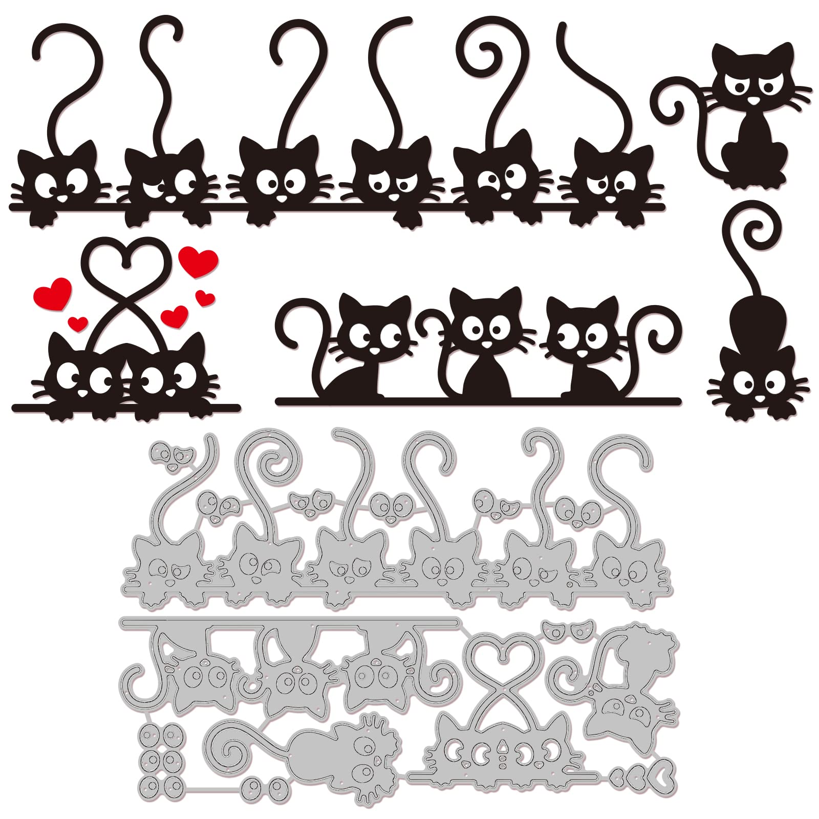 INFUNLY 5pcs Cat Die Cuts for Card Making Metal Cats Head Cutting Die Cats Craft Die Cuts Animals Embossing Paper Dies for DIY Scrapbooking Photo Album Decoration