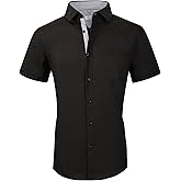 Alex Vando Mens Dress Shirts 4-Way Stretch Wrinkle Free Regular Fit Short Sleeve Men Button Down Shirt