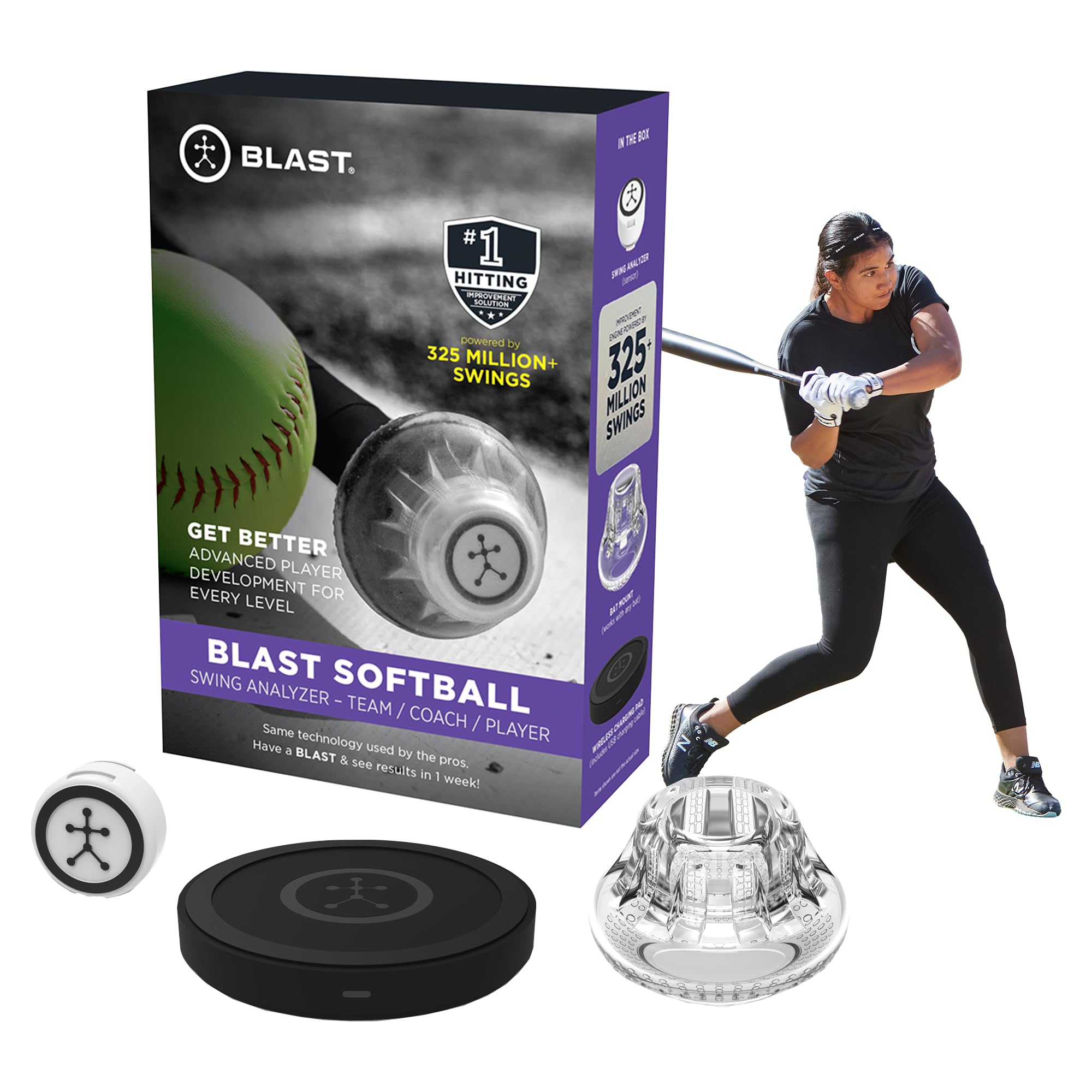 Photo 1 of Blast Motion Softball Swing Analyzer - Improve Your Swing at Every Level - Batting Trainer - Real-time Feedback, Swing Metrics, Video Capture Highlights, Track Performance (GEN3 Sensor)