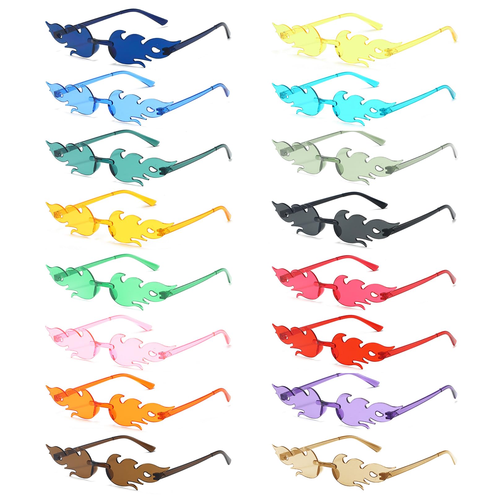 Hiuyavy Party Glasses, 16 PCS Flame Sunglasses, Rimless Sunglasses Festival & Retro Styles Hippie Sunglasses for Men & Women - Masquerade Party Decoration(16 Colors)