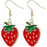 Strawberry Earrings Enamel Strawberry Dangle Drop Earring for Women Fruits Earrings