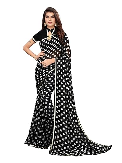 chiffon with Blouse Piece Saree (1268S452_ Black_ One Size)