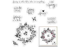 LANGFON Easter Clear Stamps for Card Making Decorative Easter Spring Flowers Frame Transparent Silicone Stamps Butterfly Clear Stamps for DIY Scrapbooking Supplies Embossing Paper Card Album Decoration Craft