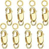 Kcctoo Silver Lobster Claw Clasp with Closed Jump Rings 14K Gold Necklace Clasps and Closures for Jewelry Making, Made in Italy 12mm(0.47inch) (8pcs Gold)