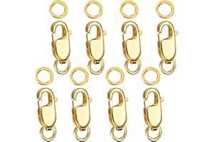 Kcctoo Silver Lobster Claw Clasp with Closed Jump Rings 14K Gold Necklace Clasps and Closures for Jewelry Making, Made in Italy 12mm(0.47inch) (8pcs Gold)