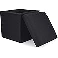 WoneNice Folding Storage Ottoman, Versatile Space-Saving Storage Cube Box with Memory Foam Seat, Max Load 100 kg Linen Black 12 x 12 x 12 Inch
