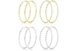 Sanfenly 8Pcs Clip On Hoop Earrings for Women Stainless Steel, Silver Gold Non Piercing Big Hoop Earring Hypoallergenic Twisted Hoop Earrings for Non Pierced Lightweight Ears