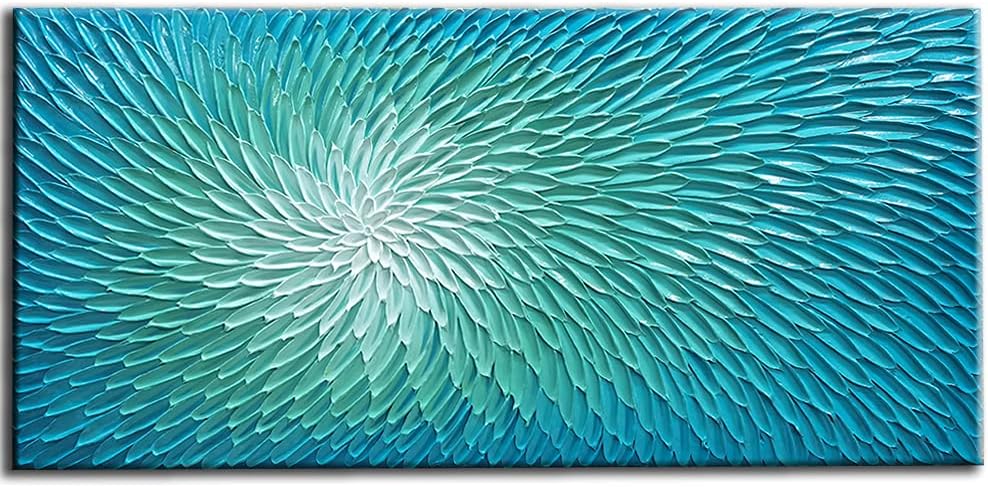 Paintings - YaSheng Art - 24x48 Inch Large Abstract Art Oil Paintings on Canvas blue-green Gradient color Abstract Artwork Modern Home Decor Canvas Wall Art Contemporary Art Paintings 24x48inch