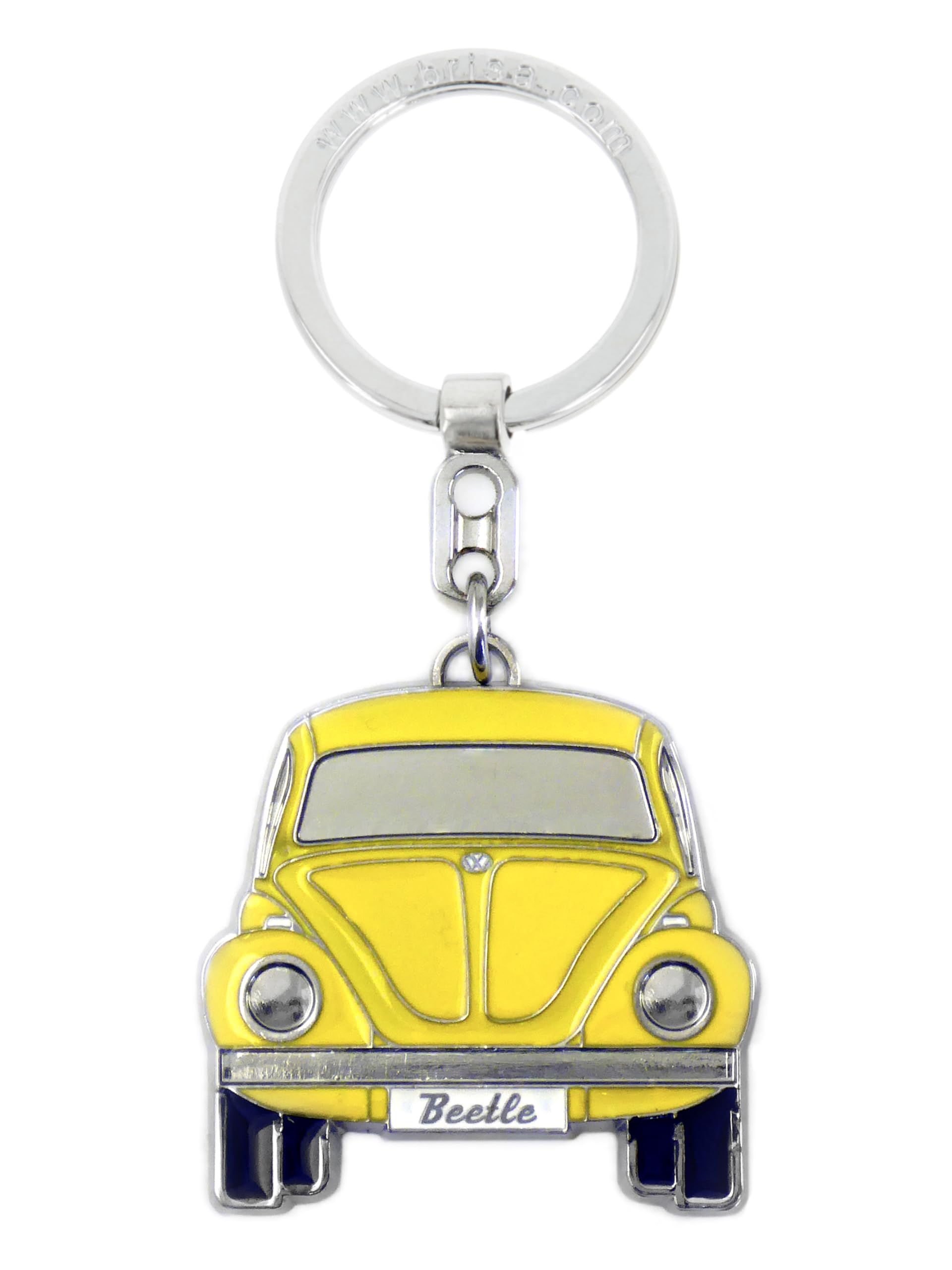 BRISA VW Collection - Volkswagen Enamel Metal Keyring Keychain Accessory Keyholder in Beetle Bug Design (Front/Yellow)