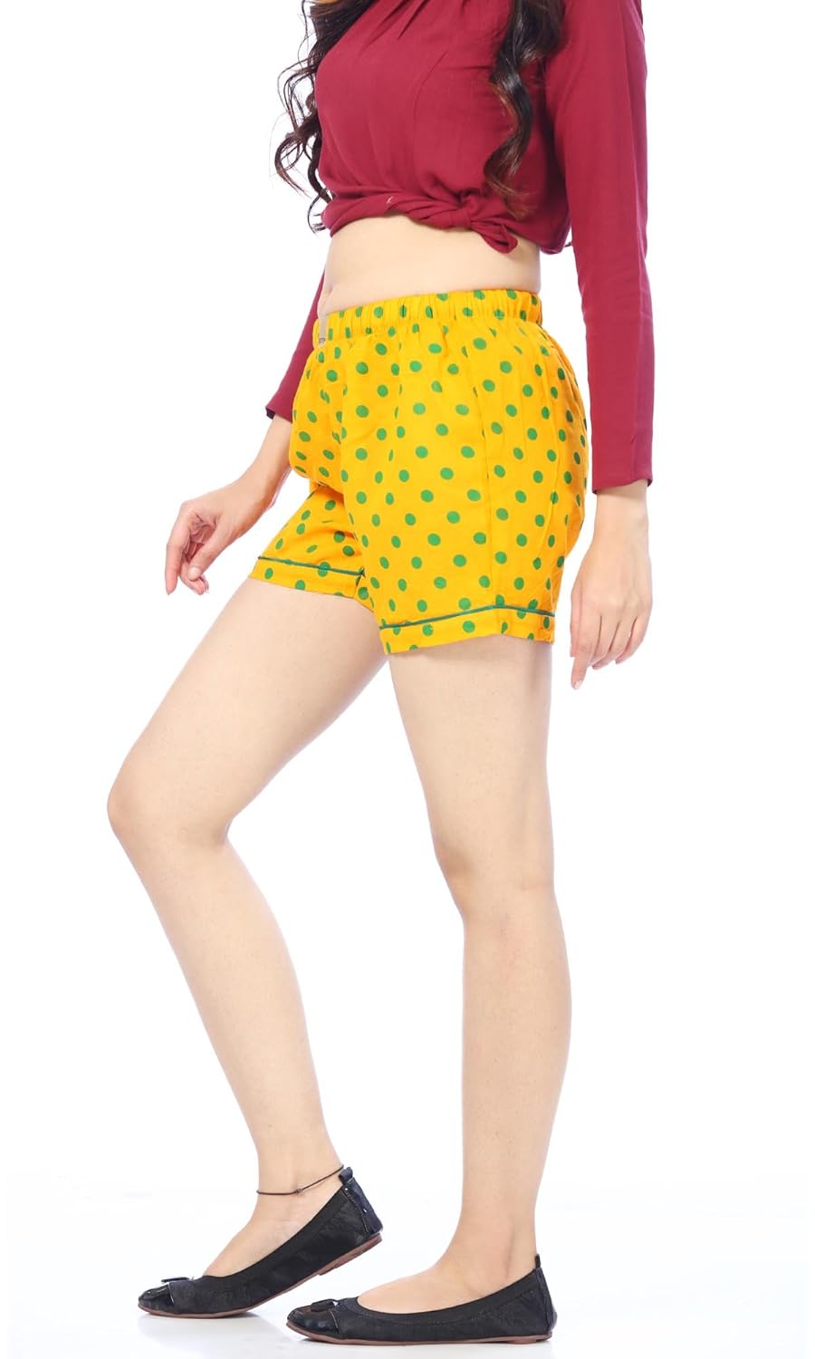 abony women's cotton yellow polka dots shorts