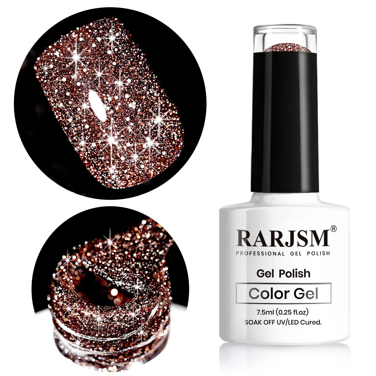 RARJSM Reflective Glitter Gel Polish,Flash Dimond Caramel Brown Gel Nail Polish Winter Colors Sparkly Shiny Gel Nail Art UV LED Curing Need NailGel for Manicure DIY and Nail Salon 7.5ML