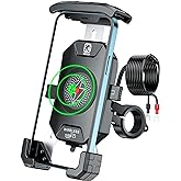BRCOVAN Motorcycle Phone Mount Holder with Wireless &amp; USB-C Charger | Qi 15W &amp; PD 20W, 1s Locking Design Cellphone Clip with Aluminum Alloy Handlebar Mounting Base for 4'' - 7'' Smartphones
