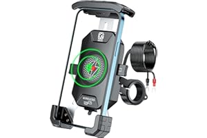BRCOVAN Motorcycle Phone Mount Holder with Qi 15W Wireless Charger & PD/USB-C 20W Fast Charging Port, [1s Lock] Cellphone Cradle with Aluminum Alloy Handlebar Mounting Base for 4-7'' Smartphone
