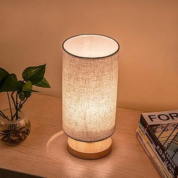 Teslacom Desk Lamps Bedside Table Lamp Solid Wood Lamps Nightstand Mini Ul Listed Fabric Shade For Bedroom Living Room Kids Room College Dorm Coffee Table Bookcase Wood Color And Round