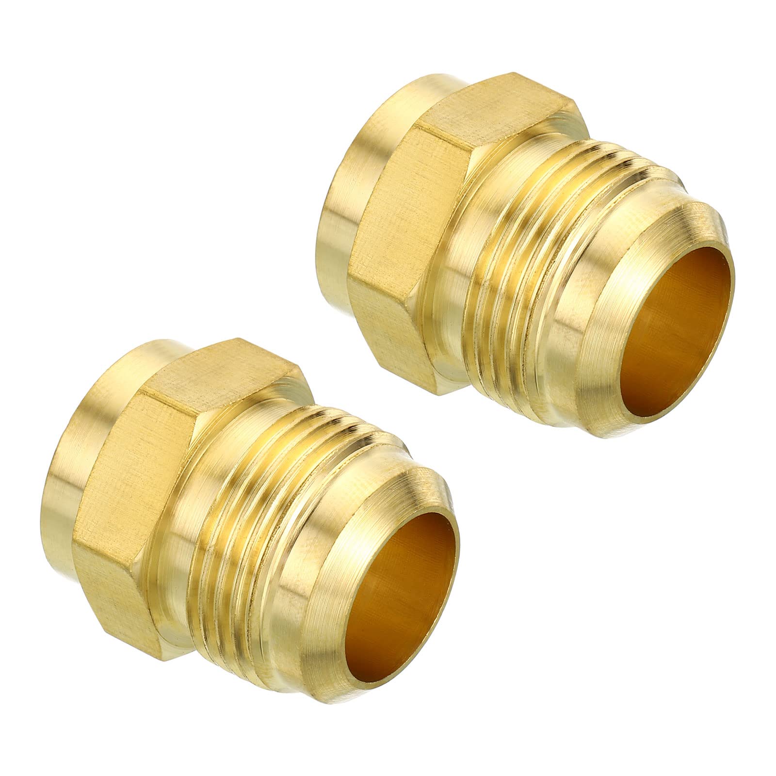 PATIKIL 3/4 SAE Male Thread Brass Flare Tube Fitting, 2 Pack Pipe Adapter Connector for Plumbing HVAC Air Conditioner