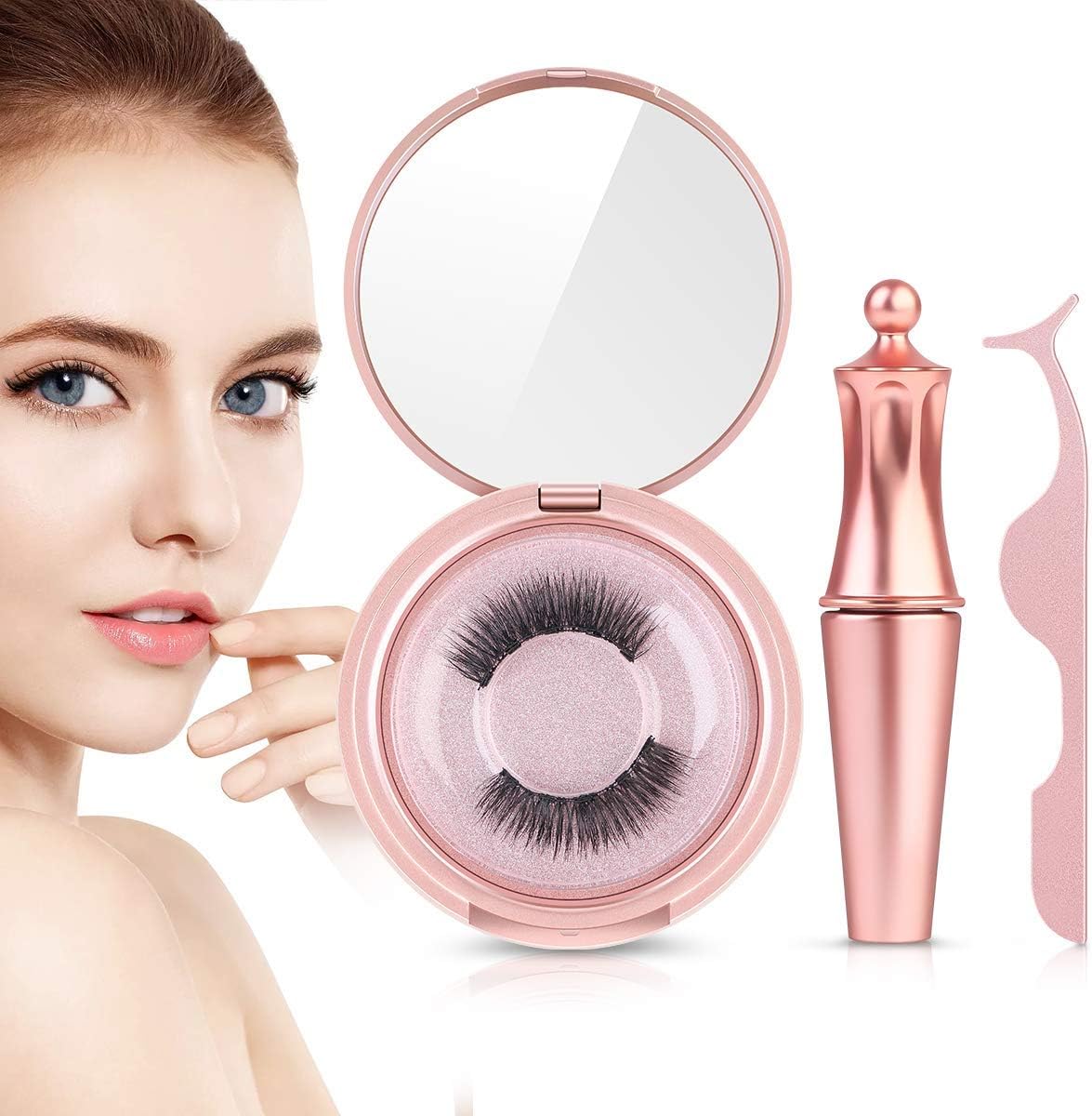 Magnetic Eyeliner,OTBBA Magnetic Eyeliner with Eyelashes Kit, 3D Reusable Magnetic Eyelashes Natural Look of Long Lasting False Lash (2 Pairs)