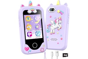 WEOLULI Kids Smart Phone Gifts Toys for Girls Boys Age 3-8,Toddler Learning Toys with Unicorn Educational Games, 3 4 5 7 8 9 6 8 9 Year Old Girl Birthday Gift Ideas with 8G SD Card-Purple