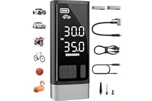 EBOSSOM Portable Tire Inflator with Dual-Cylinder, 5 x Fast Inflation Car Air Compressor with Memory Function, 150PSI Cordless Tire Inflator Rechargeable with Battery,12V DC for Pickup Car, Moto, Bikes, Balls
