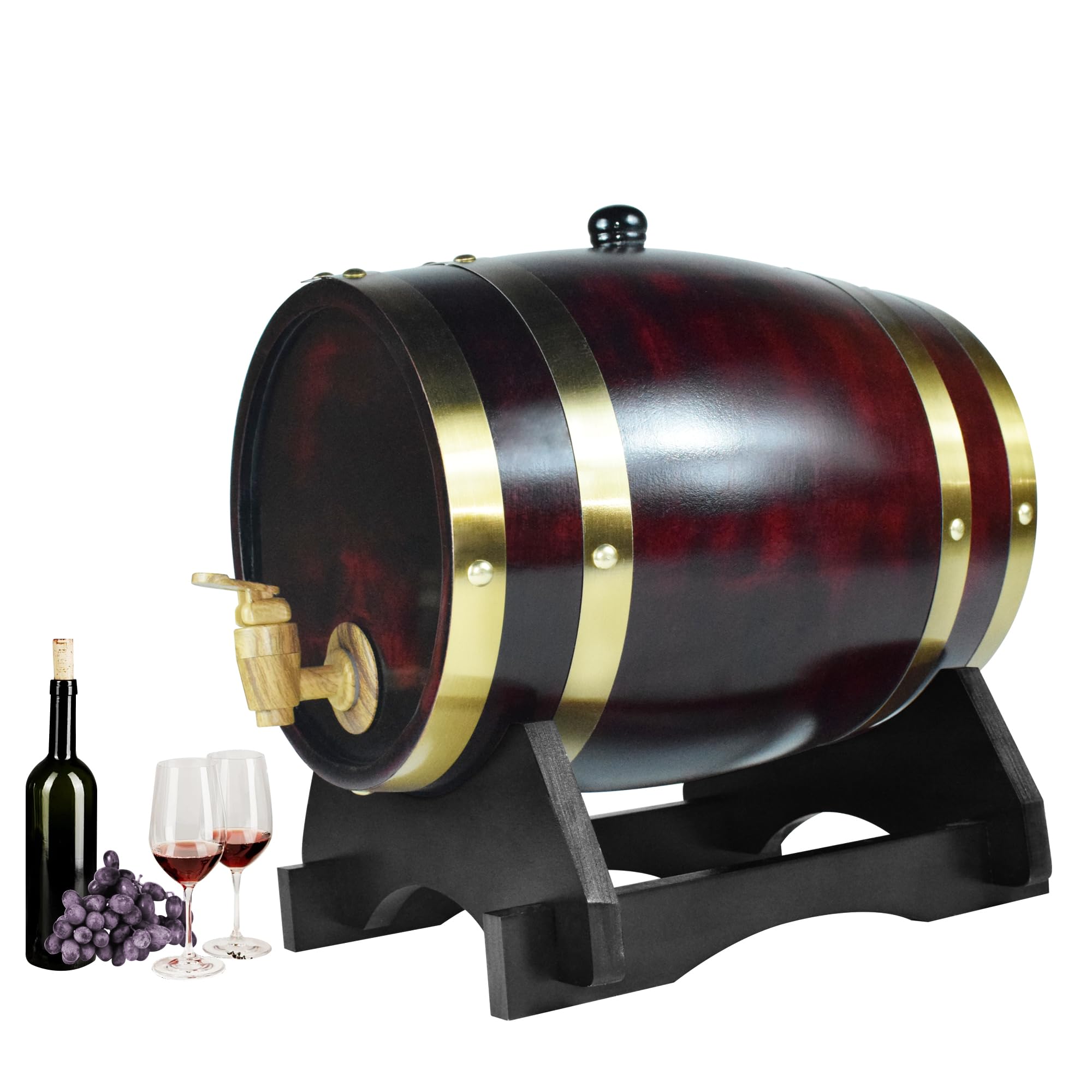 Photo 1 of 1.5L Whiskey Barrel Dispenser Oak Aging Barrels Home Whiskey Barrel Decanter for Wine, Spirits, Beer, and Liquor (Retro Color)
